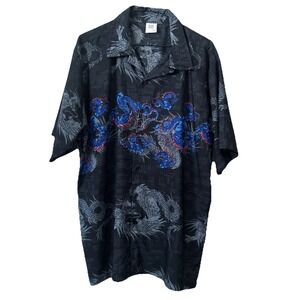 725 Originals — Y2K Style M Short Sleeve Button Up‎ Shirt Dragon